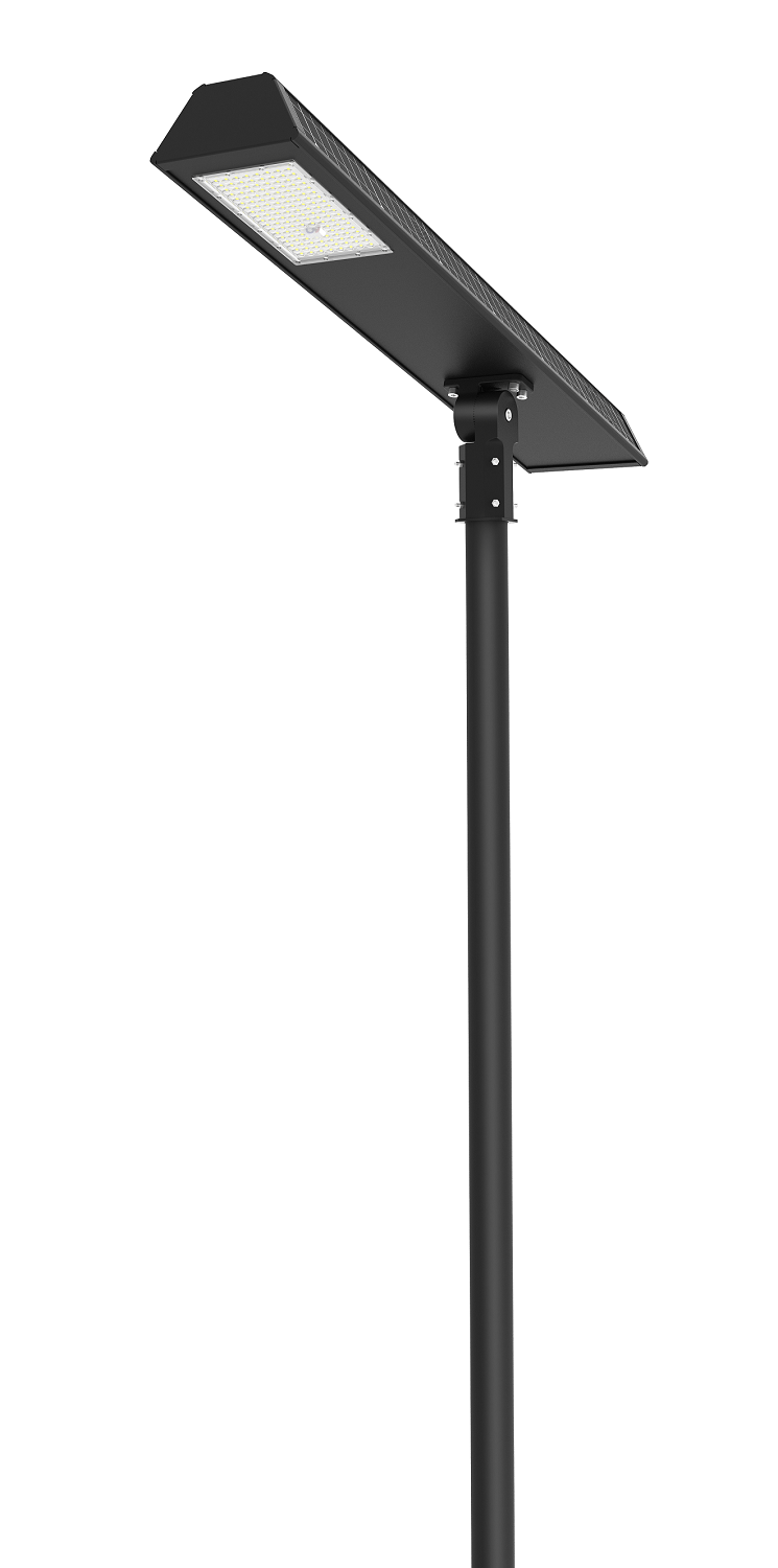 Pouliční solární LED lampa 50W, s pohybovým čidlem, trojrozměrný solární panel, 6.046 lm, kapacita LiFePO4 baterie 260 WH, LTM-300S