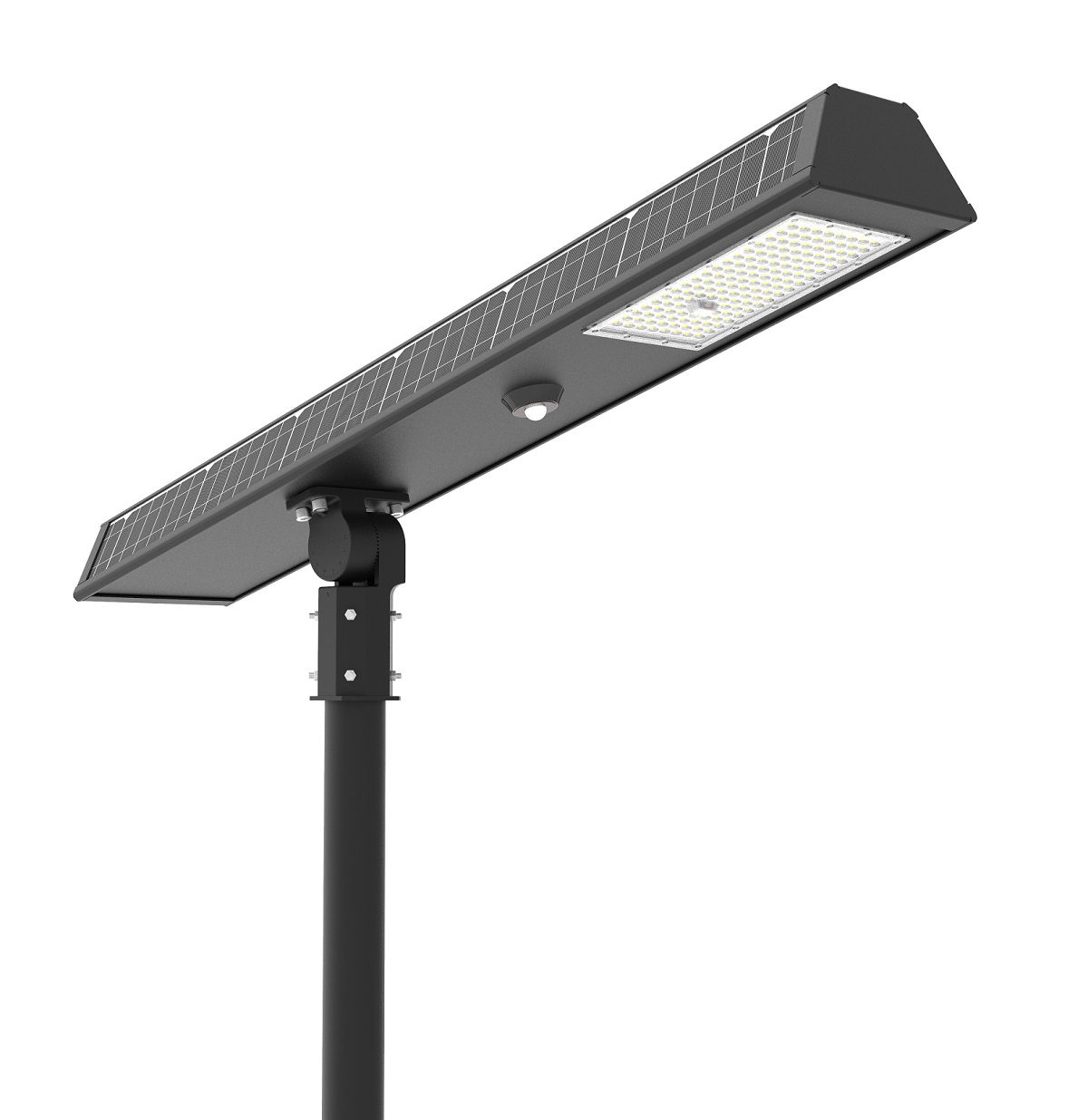 Pouliční solární LED lampa 50W, s pohybovým čidlem, trojrozměrný solární panel, 6.046 lm, kapacita LiFePO4 baterie 260 WH, LTM-300S