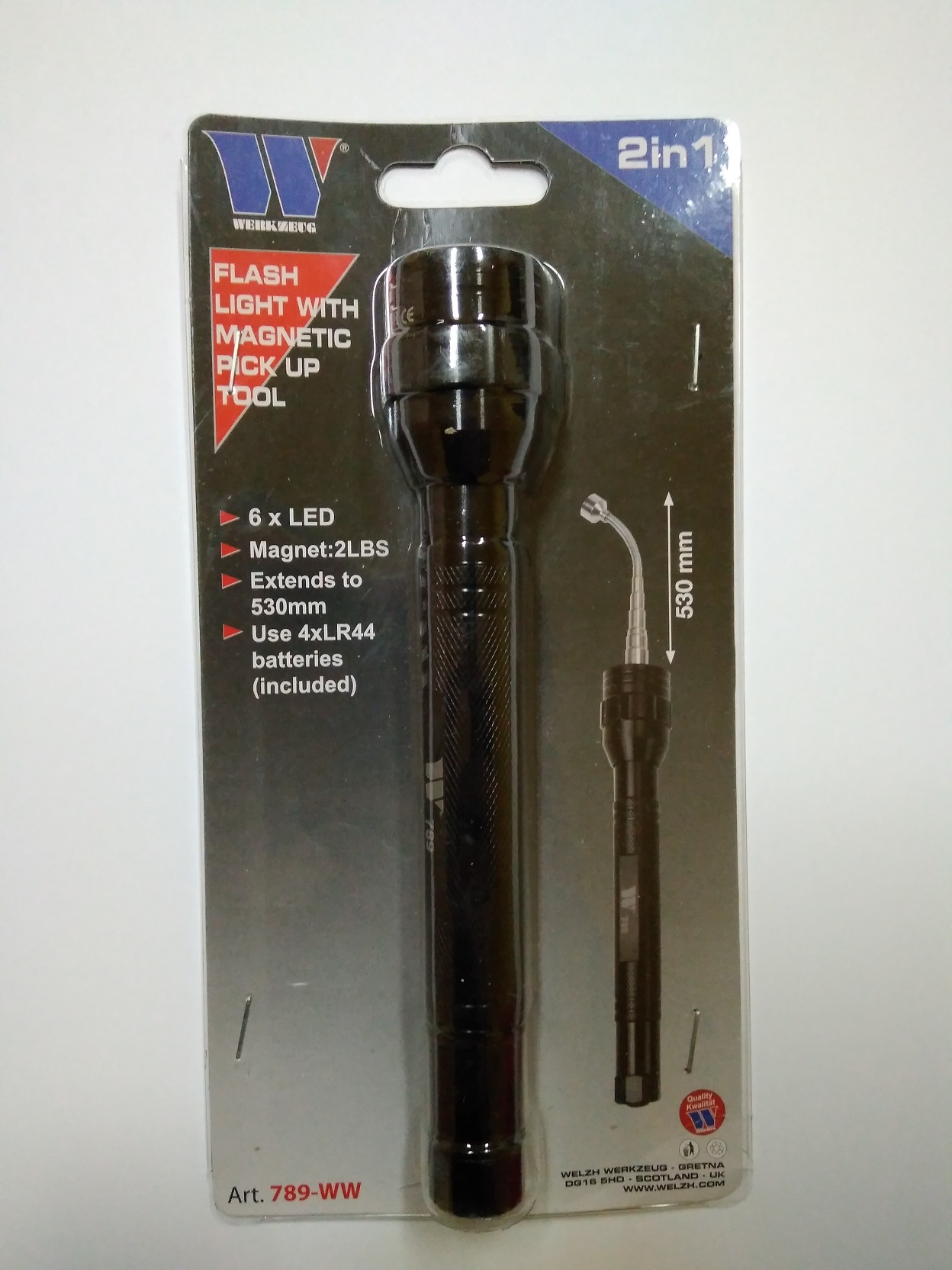 Teleskopický magnet s LED světlem 170 - 545 mm, síla magnetu do 1 kg, Welzh