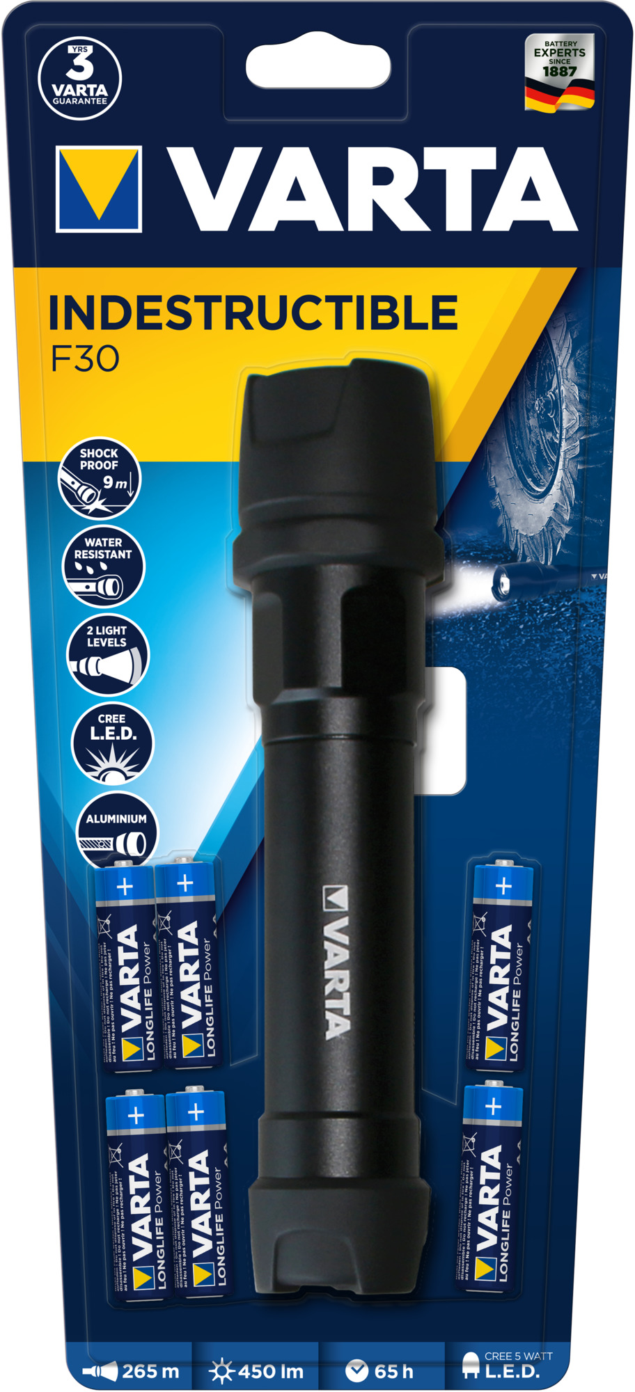 Svítilna Indestructible F30, nerozbitná LED svítilna, 18704, 450 lm VARTA