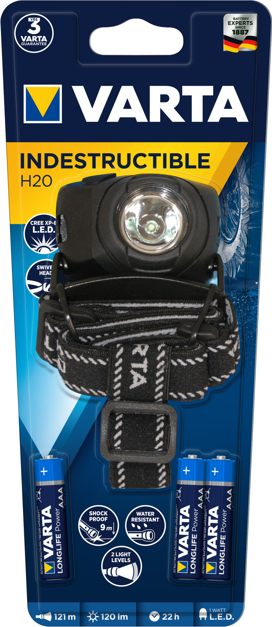 Svítilna Indestructible H20 Pro, nerozbitná LED čelovka, 120 lm, 17732 VARTA