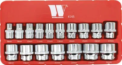 Nástrčné hlavice 3/8", 6-ti hran, 8 - 24 mm, CrV, sada 17 dílů, Welzh