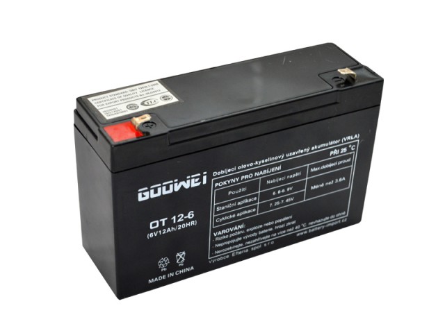 Záložní, staniční baterie VRLA 12 Ah , 6 V , kontakty F1 , GOOWEI ENERGY