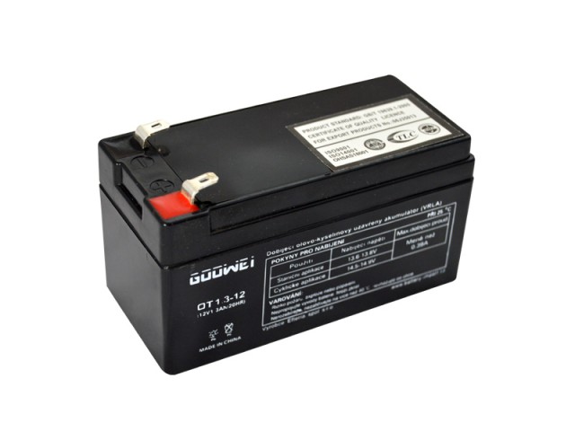 Záložní, staniční baterie VRLA 1,3 Ah , 12 V , kontakty F1 , GOOWEI ENERGY