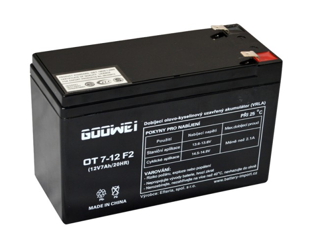 Záložní, staniční baterie VRLA 7 Ah , 12 V , kontakty F2 , GOOWEI ENERGY