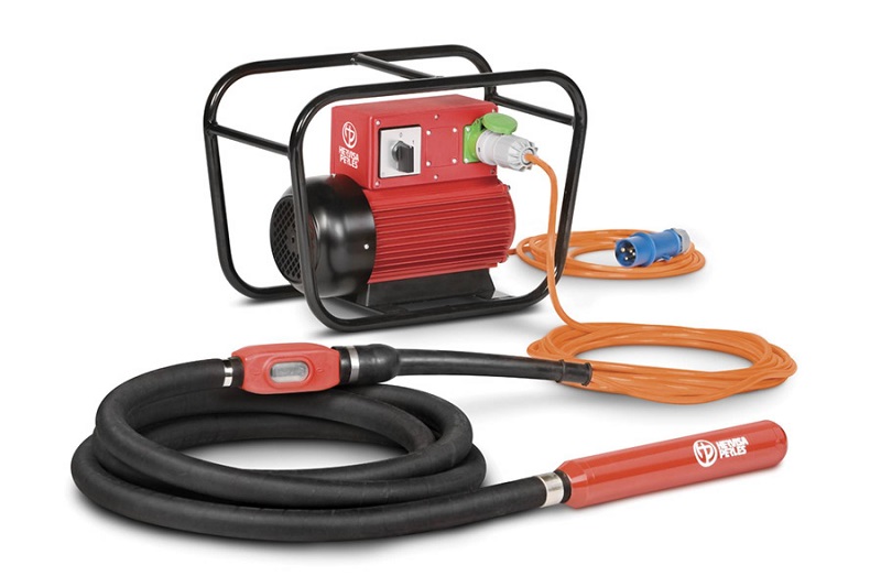 Měnič frekvence a napětí pro ponorné vibrátory betonu v trubkovém rámu, 230V, výkon 2 kVA, 2 zásuvky CAF 140 HERVISA PERLES