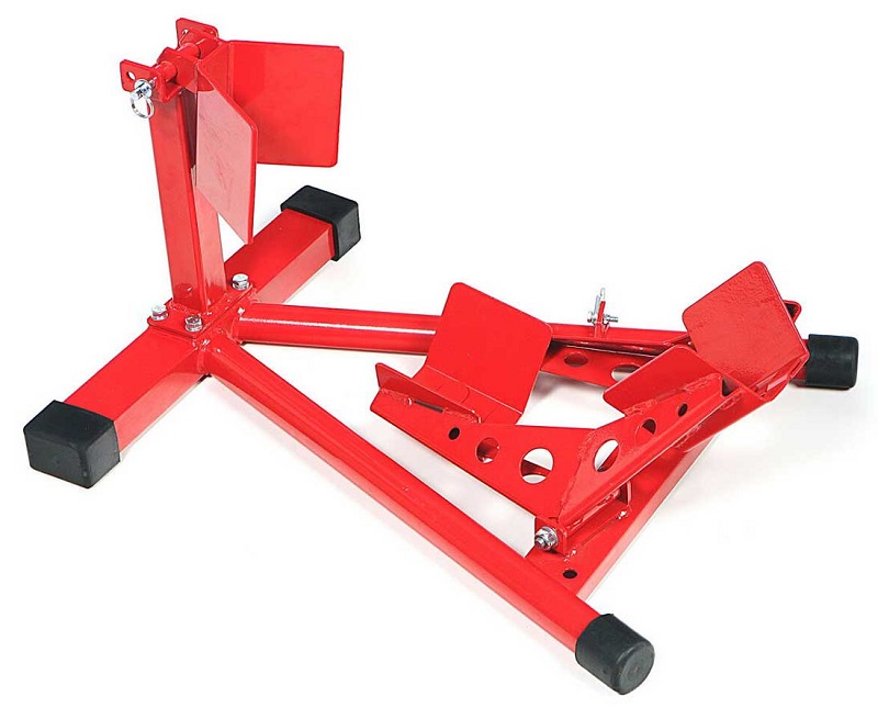 Motocyklový protipojezdový stojan pro uchycení předního kola - červený