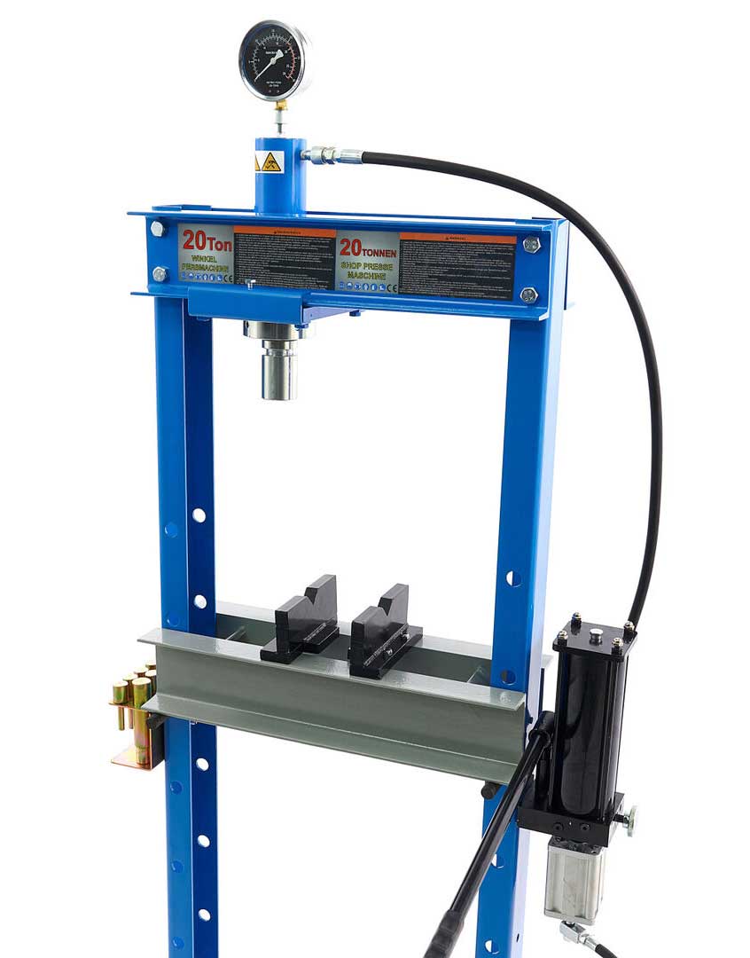 20t rámový dílenský hydraulicko-pneumatický lis, lisovací piny, 90 kg