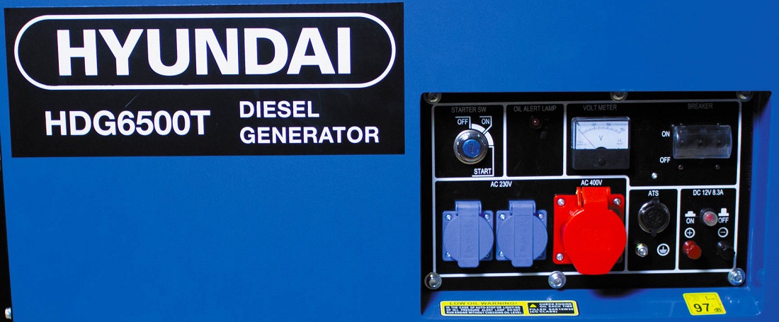 Třífázový dieslový generátor, elektrocentrála 6,5 kW, AVR, elektrický start HDG6500T HYUNDAI