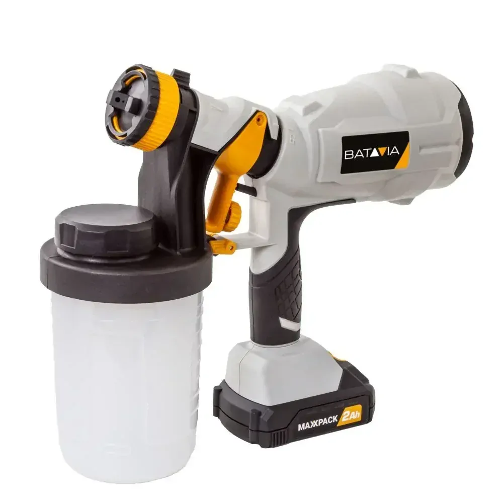 Aku bezdrátová, malířská stříkací pistole, 18V Li-Ion, průtok 750ml./min., kapacita 900ml., 60 DIN-s, bez baterie a nabíječky, bateriová platforma MAXXPAK BATAVIA