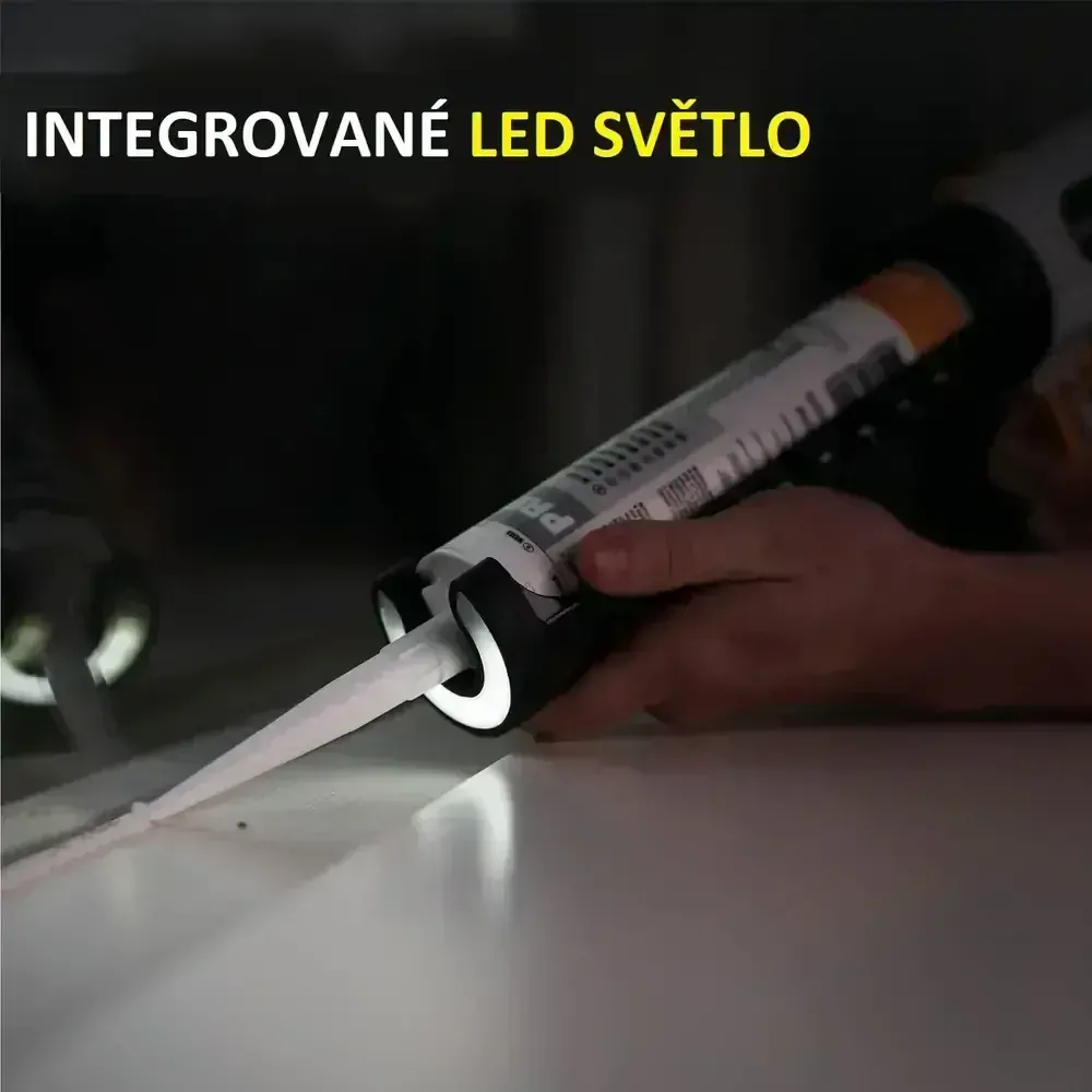 AKU vytlačovací pistole, spárová, tmelící pistole MAXXPUSH, provoz na 4ks AA baterií, tlak 150kg, pro objem kartuše 290-310ml, BATAVIA