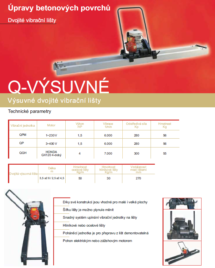 Profil ocelový výsuvný pro vibrační jednotku QP a QGH, délka 3,5 m - 6 m ENAR