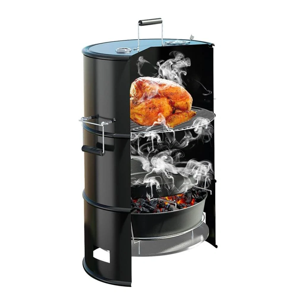 4 Grill, 4v1 - Gril ve tvaru barelu, všestranný gril skládají se ze tří segmentů, vhodný pro pomalé vaření, grilování, uzení a jako ohniště Maxxseries BATAVIA 7063063