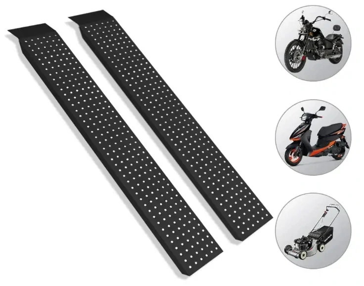 Nakládací nájezdy z pozinkované oceli s protiskluzovým povrchem pro vozíky, motorky, ATV, čtyřkolky, 1 pár, nosnost max. 400 kg, hmotnost 12 kg - černá barva