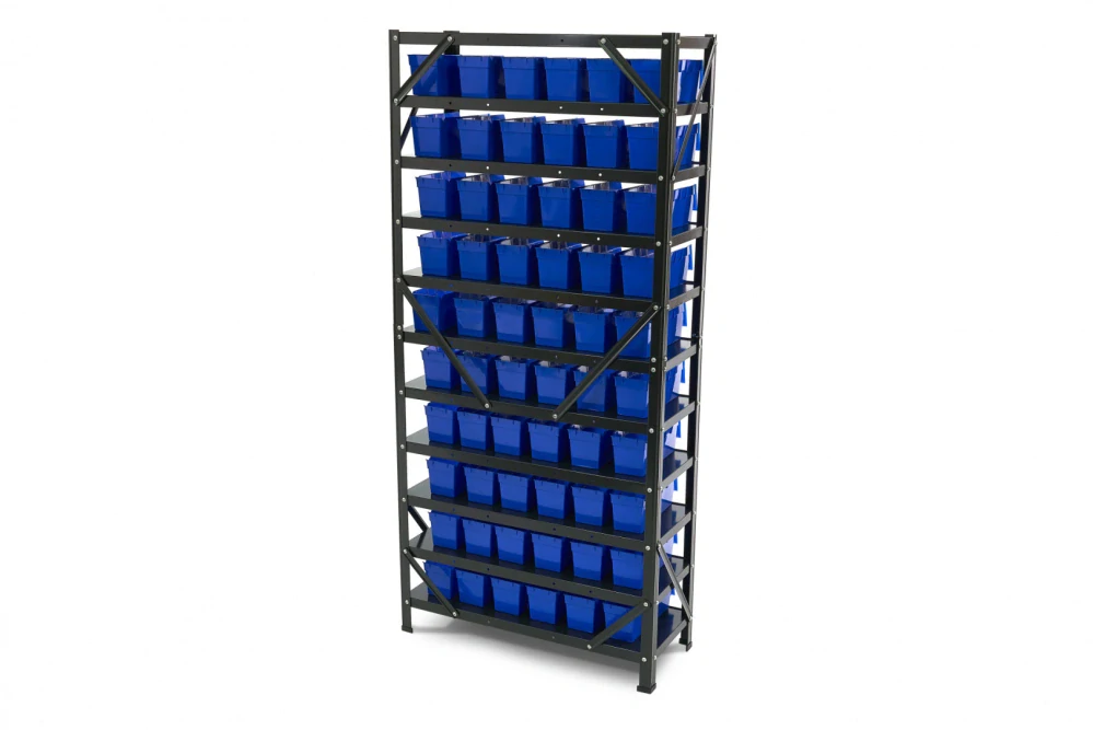 Skříňka na zásobníky, skladovací systém, regál s 60 zásobníky