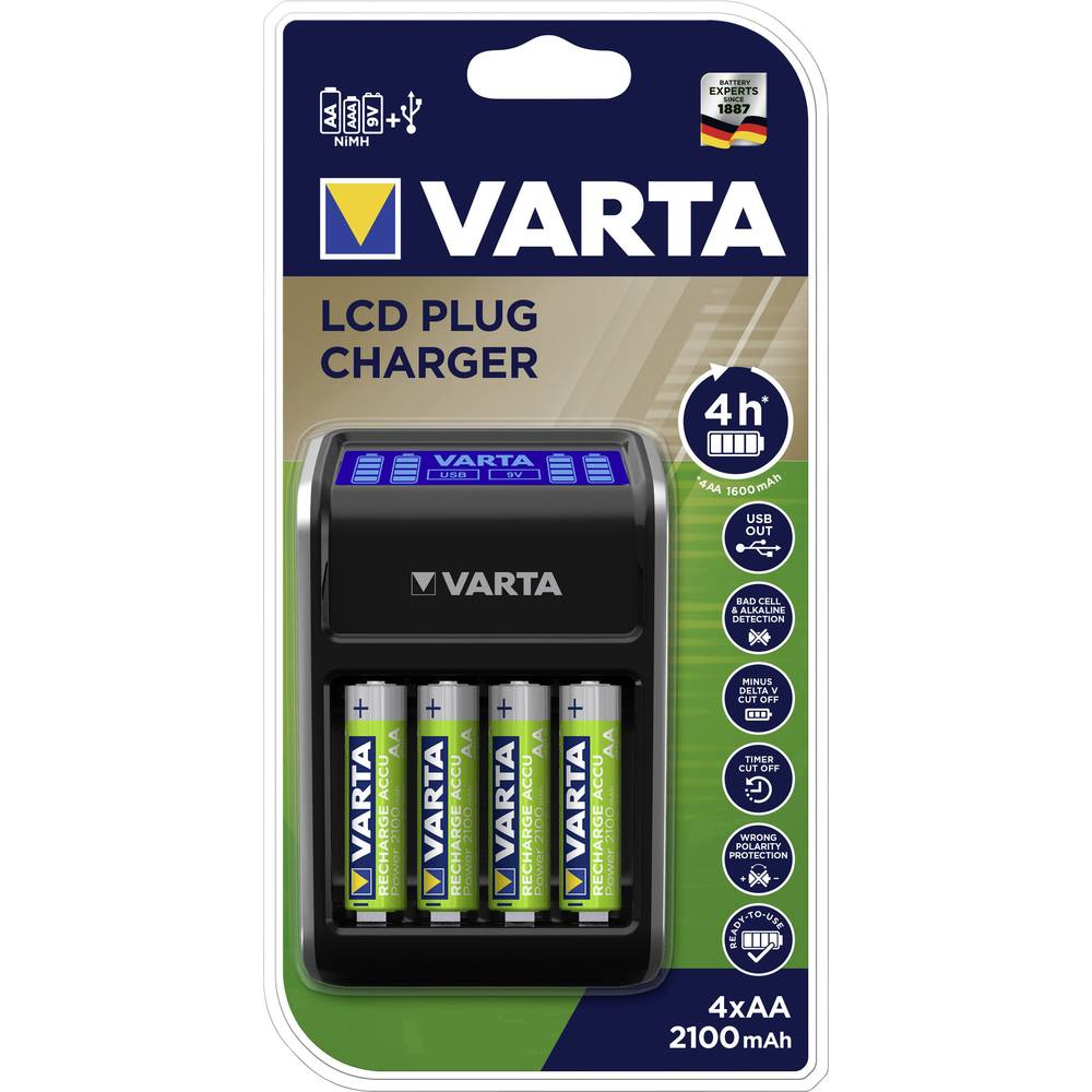 VARTA nabíječka LCD Plug Charger + 4x AA 2100 mAh, 57677