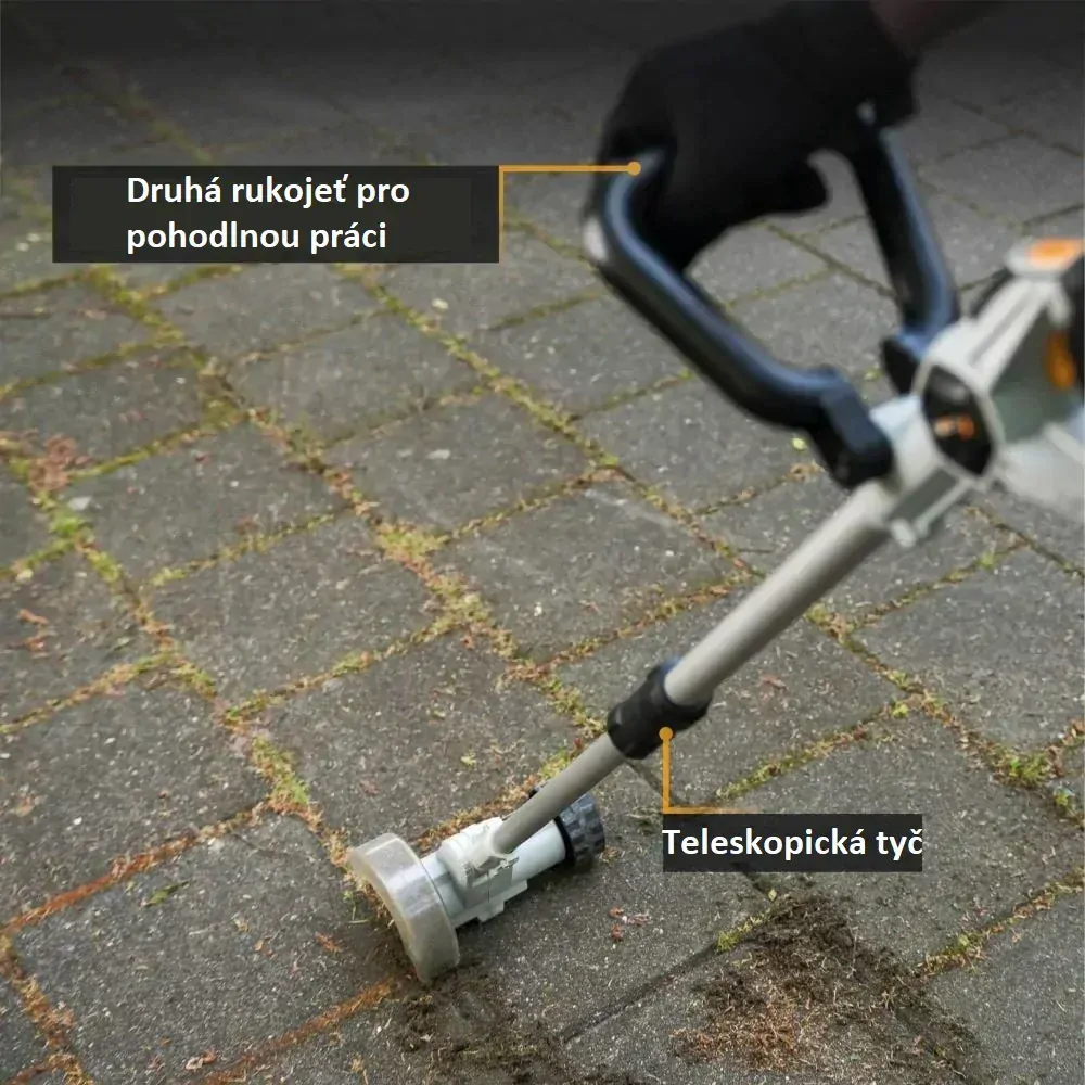 Aku bezdrátový kartáč na čištění spár, odstraňovač plevele, mechu a nečistot, 18V Li-Ion, 1200ot./min., průměr 100mm, bez baterie a nabíječky, MAXXPACK BATAVIA
