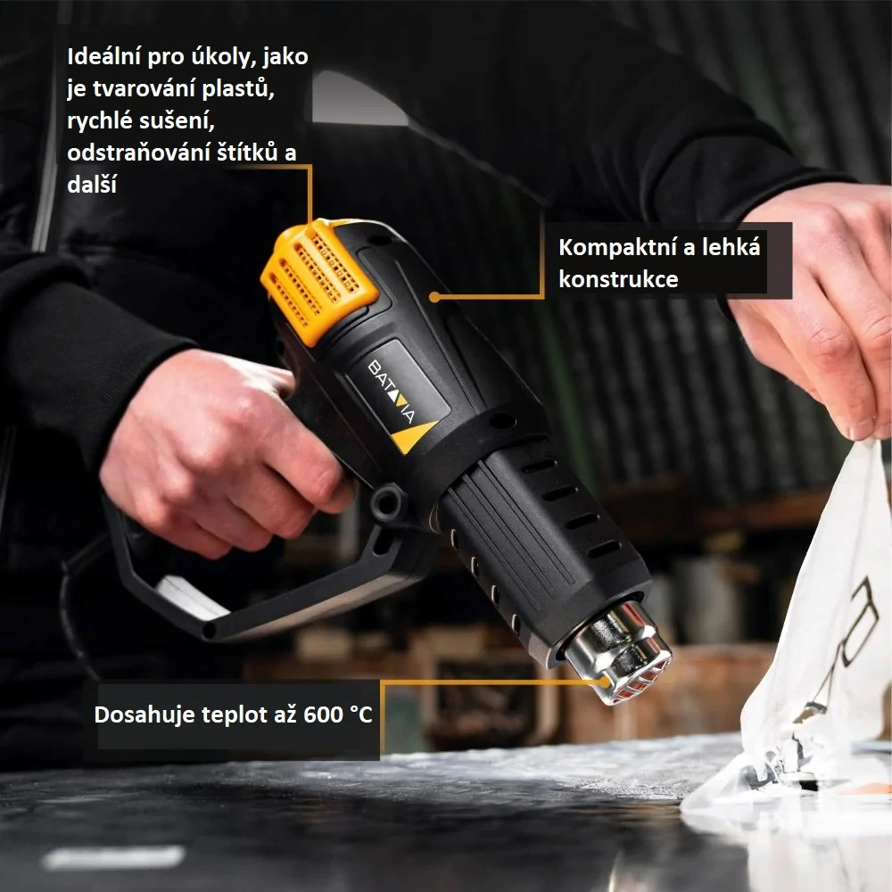 Horkovzdušná pistole, nastavitelná teplota 50 - 450 - 600°C, 250 - 500 l./min., 2.000 W, 230 V FIXXSERIES BATAVIA