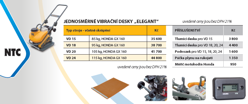 Jednosměrná vibrační deska, benzínový motor HONDA, 18 kN, 95 kg Elegant - VD 18 NTC