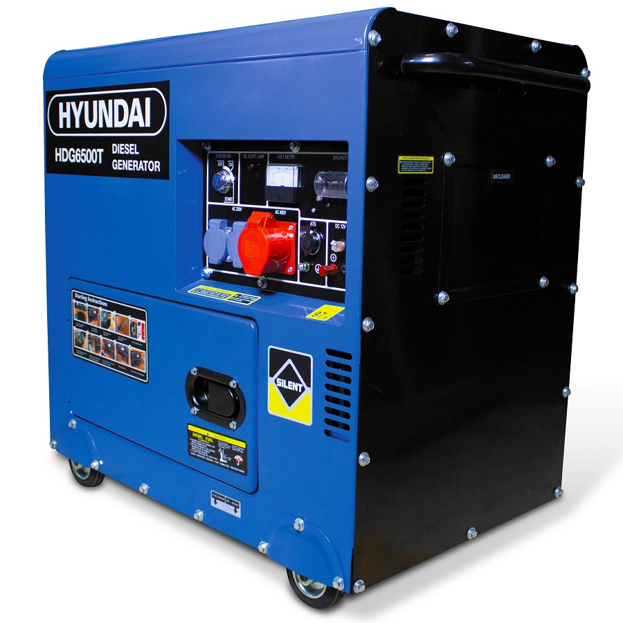 Třífázový dieslový generátor, elektrocentrála 6,5 kW, AVR, elektrický start HDG6500T HYUNDAI