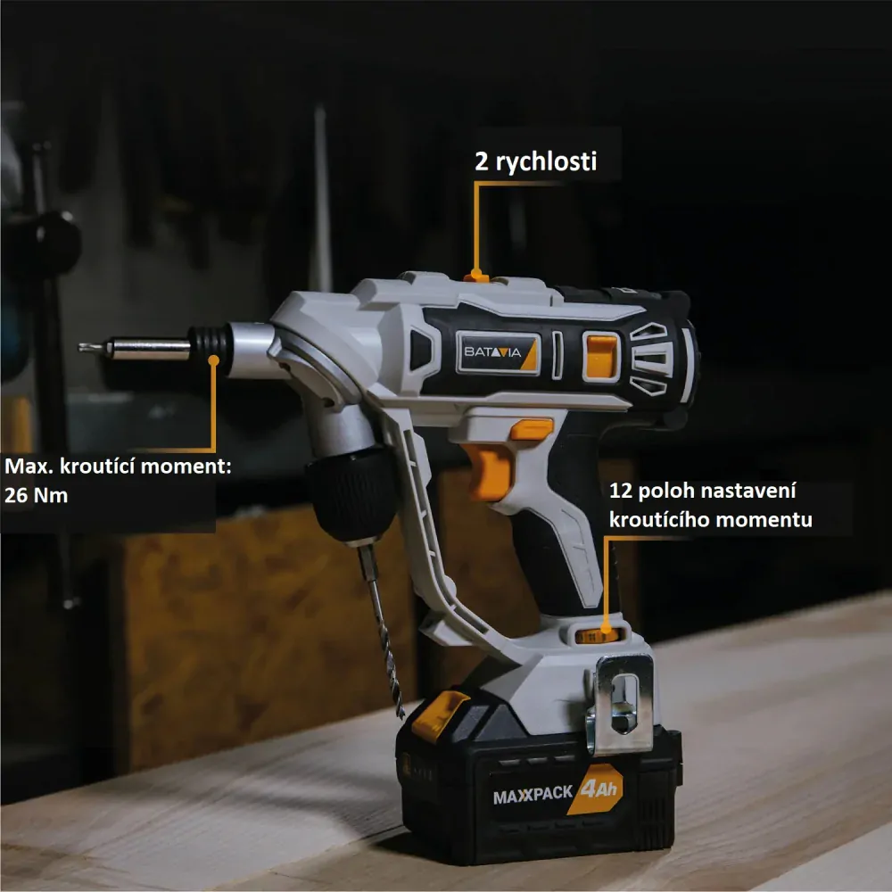 Aku vrtačka a aku šroubovák v jednom TWIN DRILL, 18V Li-Ion, 26 Nm, bez baterie a nabíječky, bateriová platforma MAXXPACK BATAVIA