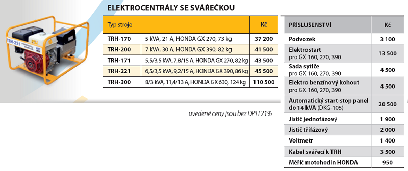 Elektrocentrála se svářečkou, benzínový generátor, motor HONDA, 3 kVA, 300 DC, TRH-300 NTC