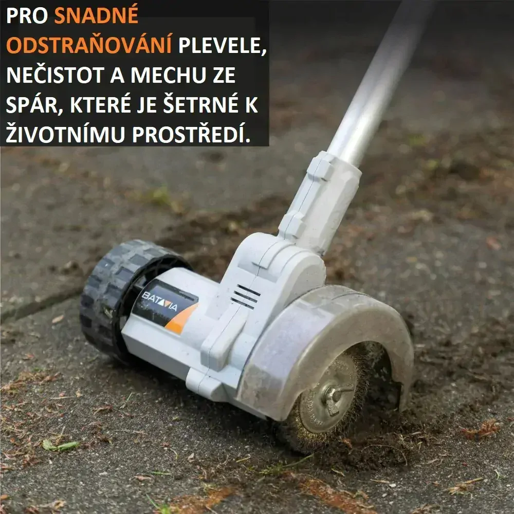 Aku bezdrátový kartáč na čištění spár, odstraňovač plevele, mechu a nečistot, 18V Li-Ion, 1200ot./min., průměr 100mm, bez baterie a nabíječky, MAXXPACK BATAVIA
