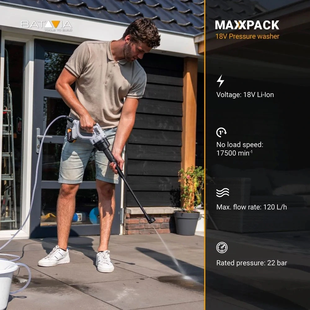 Aku vapka, bezdrátový, tlakový čistič na kola, motorky, auta, lodě, 6 m hadice, 22 bar, 120 l./hod., bez baterie a nabíječky MAXXPACK BATAVIA 7064735