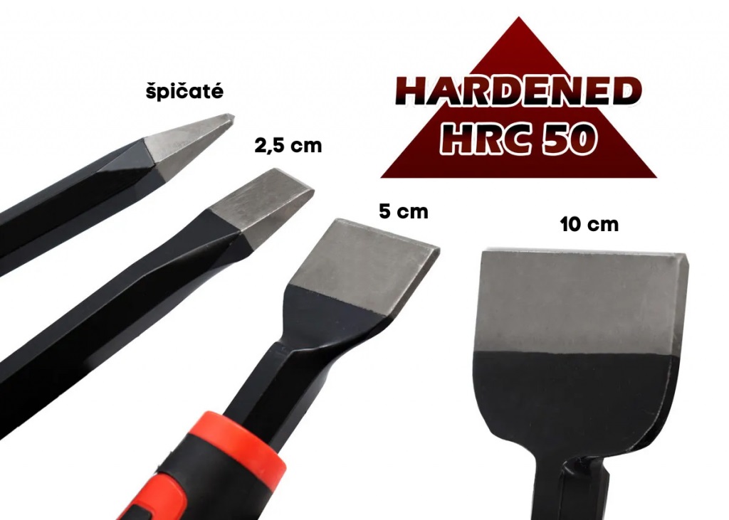 Ploché dláto 10 cm s chráničem ruky, odnímatelným úderníkem a možností připojení nástavce, AEK