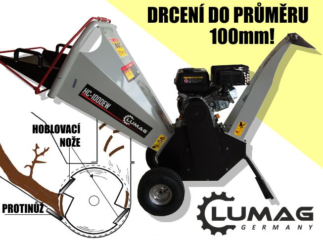Štěpkovač dřeva, drtič větví a listí, benzínový, RAMBO HC 10 Lumag
