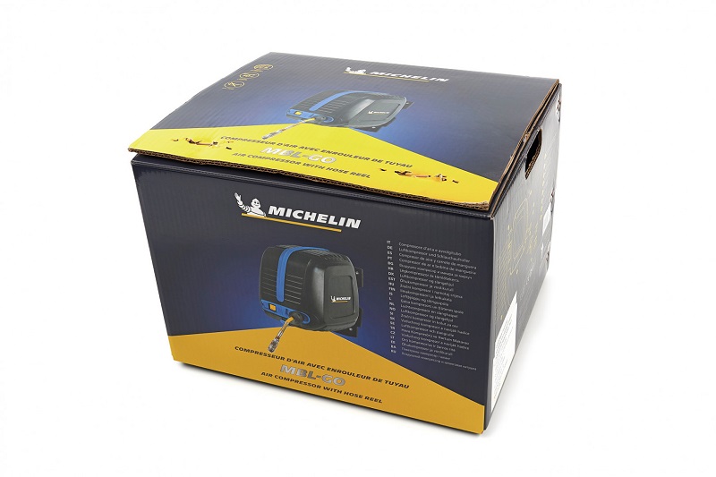 Bezolejový kompresor 8 bar, 1100 W s automatickým navijákem 10 m dlouhou vzduchovou hadicí MICHELIN