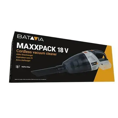 AKU bezdrátový, ruční vysavač 18V Li-Ion, sací výkon 4,1kPA, bez baterie a nabíječky, bateriová platforma MAXXPACK BATAVIA