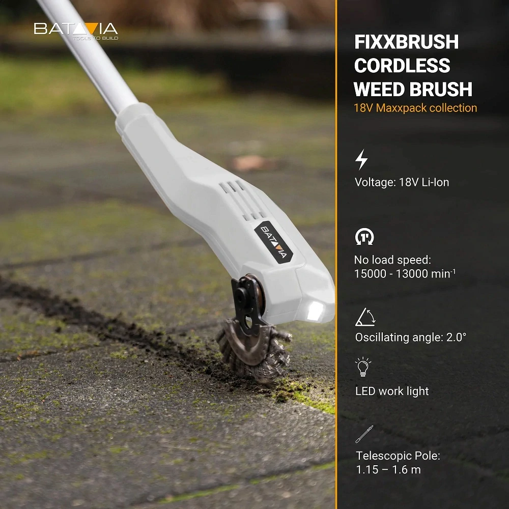 Aku bezdrátový kartáč na čištění spár, odstraňovač plevele, mechu a nečistot, 18 V, bez baterie a nabíječky FIXXBRUSH BATAVIA