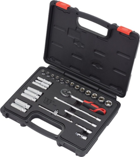 Gola sada 1/4", CrV, standardní a prodloužené hlavice, 27 dílů, Welzh