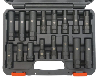 Kombinovaná sada hlavic na bezpečnostní matice kol automobilů, CrMo, 16 dílů, Welzh