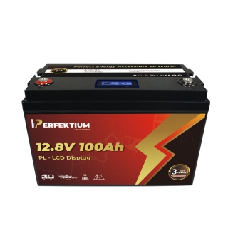 Trakční baterie 100 Ah, 12,8 V, Perfektium LiFePo4 Lithium, přes 4000 cyklů, 3 let záruka, s vestavěným Smart BMS a LCD displejem, PL-12.8V 100Ah Perfektium