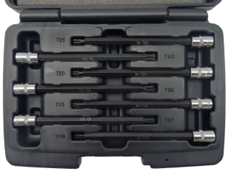 Hlavice zástrčné 1/4", Torx T10-T40, extra dlouhé 130 mm se zakulacenou hlavou, S2, sada 6 dílů, Welzh