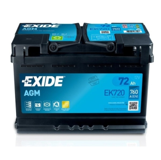 Autobaterie EXIDE START-STOP AGM 12V, 72Ah, 760A, EK720