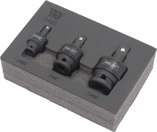 Adaptéry nástrčné s kloubovou hlavou 1/2"-3/8"-1/4", pro rázové utahováky, S2, sada 3 kusy, Welzh