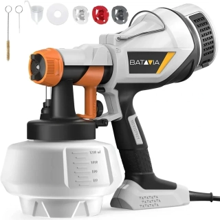 Malířská stříkací pistole, pro barvy, laky, mořidla, příkon 500W, nádoba 1200ml, výkon 700ml./min., viskozita 100 DIN, napětí 230V, včetně příslušenství. MAXXSPRAY BATAVIA 7063912
