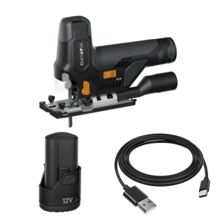 AKU přímočará pila 12V Li-Ion, včetně 2,0Ah baterie a nabíjecího kabelu USB-C, sada Fixxpack 2.0 BATAVIA